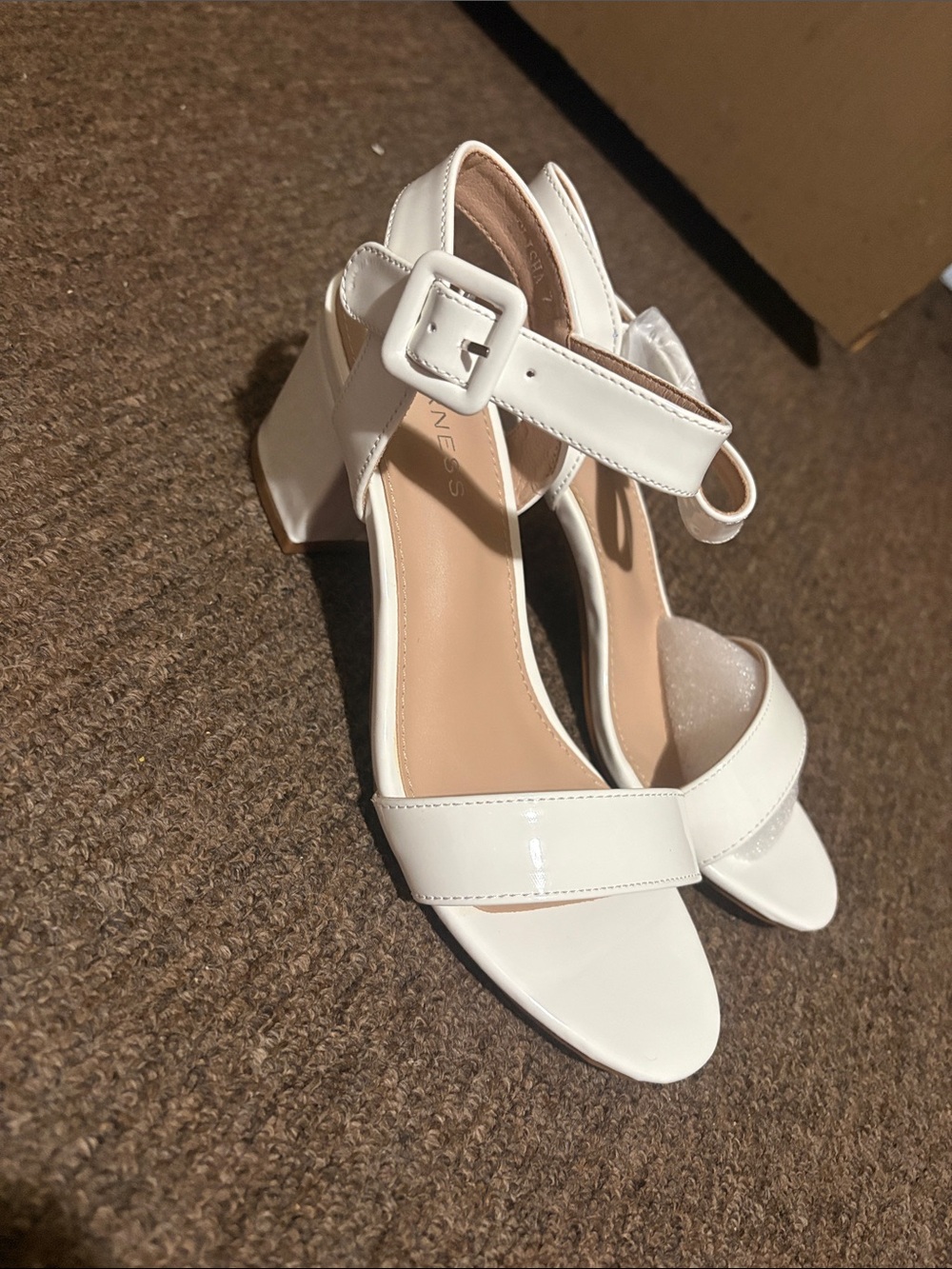White Block Heel Ankle Strap Sandals - Women
